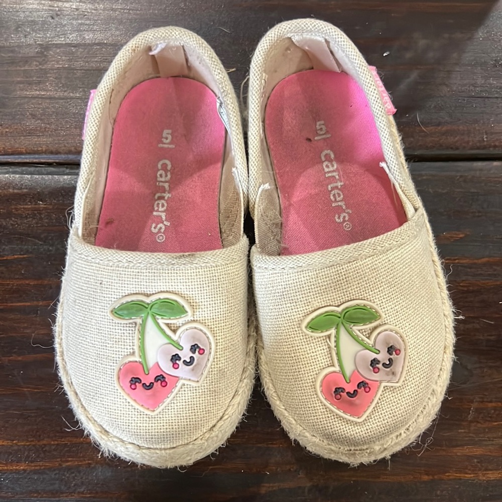 Carters espadrilles w cherry heart detail sz 5